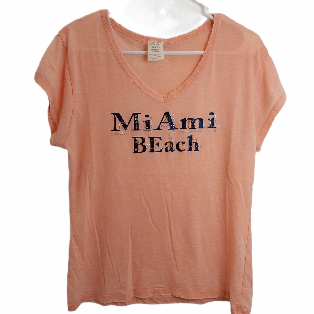 Miami Beach Shirt Tee Top T Shirt XL Juniors Burnout Style Souvenir